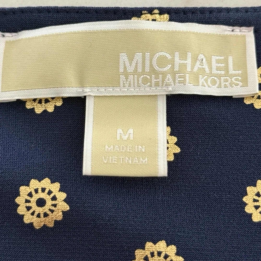 Michael Michael Kors Navy Gold Metallic Medallion Print Maxi Dress Womens M